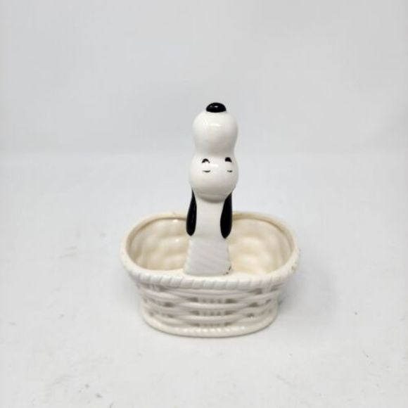Vintage United Features Peanuts Snoopy Ceramic Basket Schulz Made In Japan 1958 - Picture 4 of 13